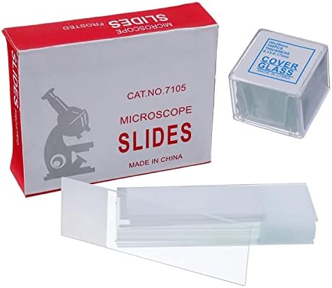 HUAREW 50 Pcs Ground Edge Pre-Cleaned Microscope Slides and 100 Pcs Pre-Cleaned Microscope Cover Glasses with 4 Plastic Droppers