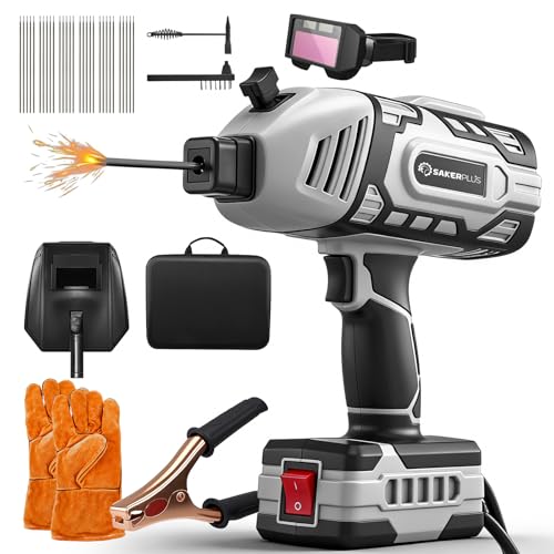 Image of Sakerplus Portable Welding Machine, Handheld Welder Machine 110V, ARC Portable Welder with IGBT Inverter 5 Variable Current Adjustment, 30pcs 3/32" Wire Rods, Welding Helmet, Carring Case Included
