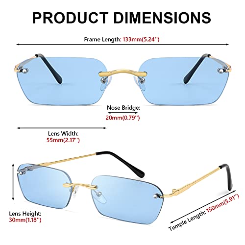 Image of FEISEDY Rimless Sunglasses Y2K Retro Small Narrow Clear Eyewear Vintage Rectangle Sunglasses for Women Men B2643