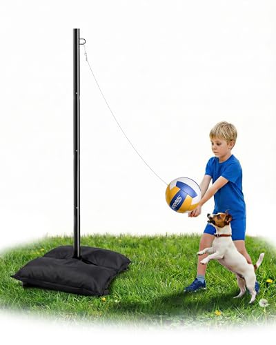 SPOYNAL Heavy Duty Tetherball Set with Ball and Rope, Complete Tetherball Equipment with Adjustable Poles for Backyard, Beach, Indoor & Outdoor