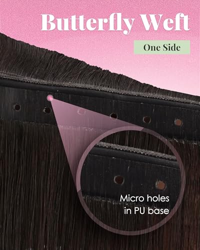 Image of YoungSee 100g 28 Inch Butterfly Weft Extensions, Dark Brown Real Human Hair Butterfly Weft Hair Extensions, Remy Straight Hair PU Hole, One Piece OVO Wefts Hair Extension for DIY