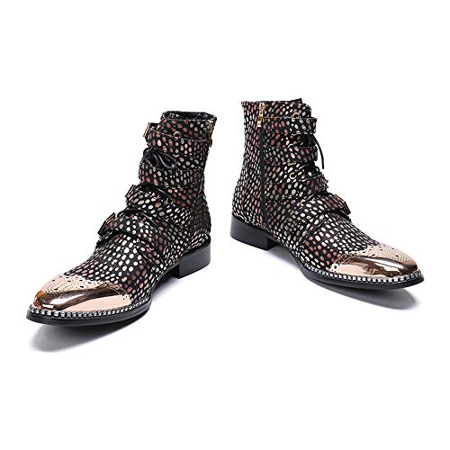 Men's Ankle Boots Genuine Leather Multi Buckles & Lace Up High Top Shoes3