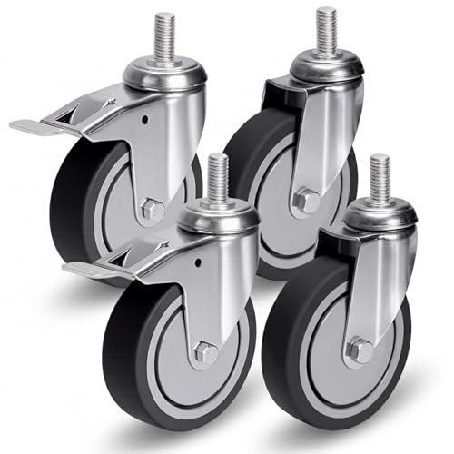 PRIOstahl Transportrollen mit Rückenloch 100mm Set mit Bremse - Möbelrollen Lenkrollen bis 320kg Schwerlastrollen - Spurlos Abrollende Rollen f. Möbel Arbeitstisch Werkstatt Rollbrett Transportroller