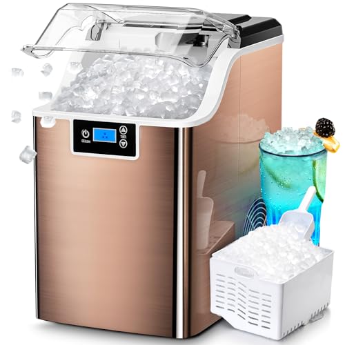 Nugget Ice Makers Countertop, 45lbs/Day Portable Ice Maker for Party Chewable Pellet Ice Maker Machine with Self-Cleaning, 3.3lbs Basket, LCD Screen, Cushed Ice Maker for Kitchen,Stainless Steel Black