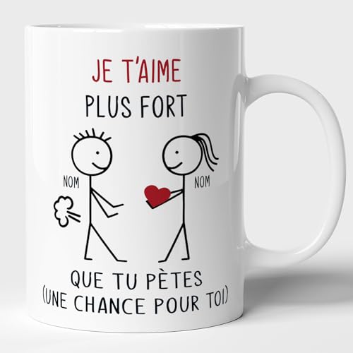 Lalasol Mug Drôle Rigolo Personnalisé - Je T'aime Plus Fort Que Tu Pètes - Idée Cadeau Drôle Pour Amoureux(se), Couple, Saint-Valentin