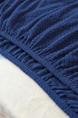 Image of HOMETHREADS Stretchable Lycra /Velvet Headboard Cover | Soft, Dust-Proof & Wrinkle-Resistant Bed Back Protector | Fits Leather, Wooden & Fabric Bedsides | for 6ft to 6.5ft Beds | (Navy, 175x65cm)