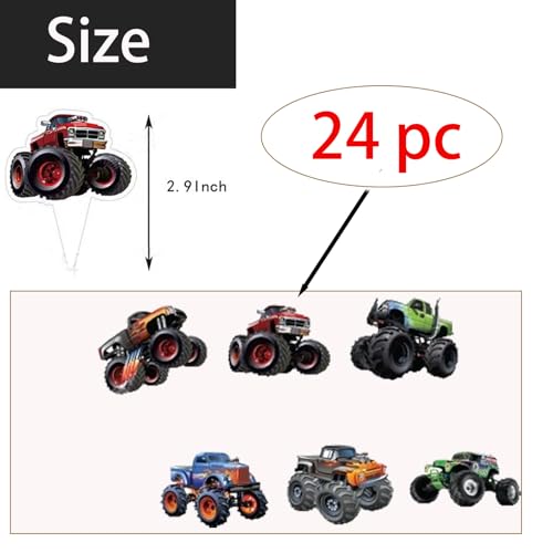 25 Stück Monster Truck Tortenaufsatz Set – Happy Birthday Cake Topper für Jungen – LKW Muffin Dekorationen, Auto Cupcake Topper, Geburtstagskuchen Zubehör für Kinder