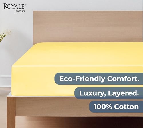 Image of Royale Linens 100% Organic Cotton Fitted Sheet - Percale Weave - Super Soft Deep Pocket Bottom Sheets - Elastic Sheet King Size - King Fitted Sheets Only - (78 inchx80 inch+15 inch, Yellow)