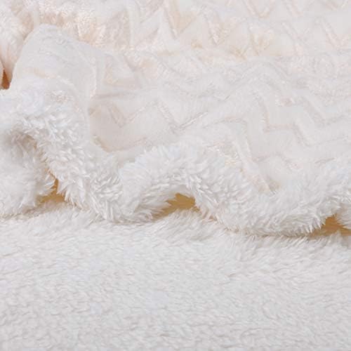 Catalonia Classy Sherpa Sofa Throws Single Blanket, Soft Flannel Chevron Fleece Bed Blankets, Fluffy Plush Cozy Thick Couch Throws Warm Reversible Winter Blankets 150 x 130 cm White