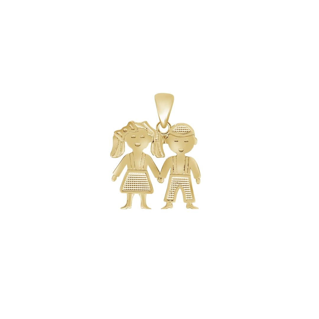 Takar Twin Girl and Boy Jewelry Pendant, Dainty New Mom Gold Charms Pendant, Trendy 14K Solid Gold Baby jewelry, Textured Gold jewelry Gift for new Girl Mom to be, made in USA