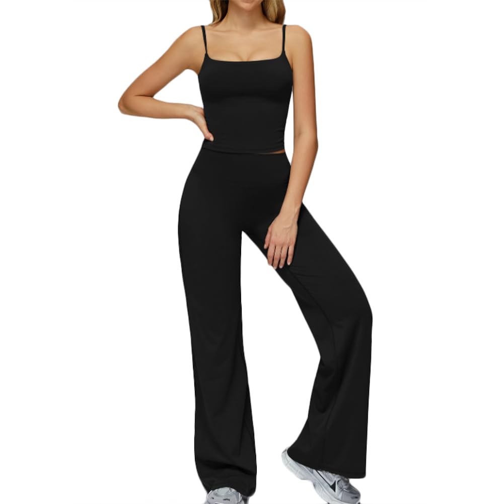 JPXJGT Women's High-waist Flare Legging Compression tank Top Road Bike Cycling (Size:M,Color:Black)