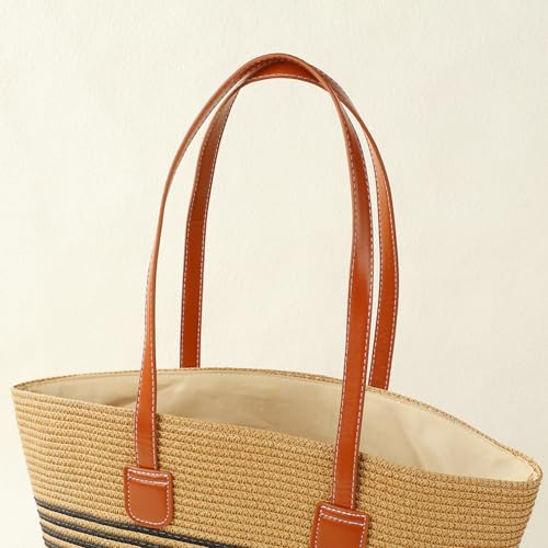 2025 Summer Striped Straw Tote Bag Women Beach Shoulder Purse Large Casual Daily Work Bag Outdoor Travel Vacation4