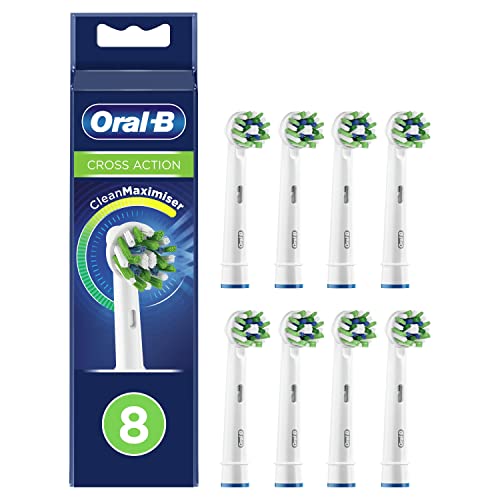 Oral-B CrossAction Clean Maximiser Brossettes de Rechange (Pack de 8), Clean Maximiser pour Brosse à Dents Électrique Jusqu’à 100 % d’élimination de la Plaque Dentaire, Blanc