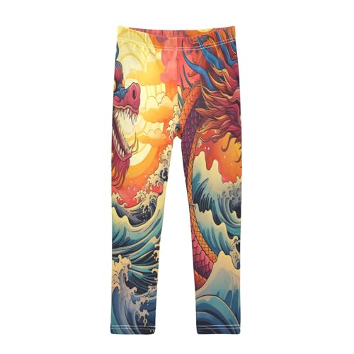Toddler Girls Leggings Printed Yoga Pants Leggings Dragon and Sunrise for Kids
