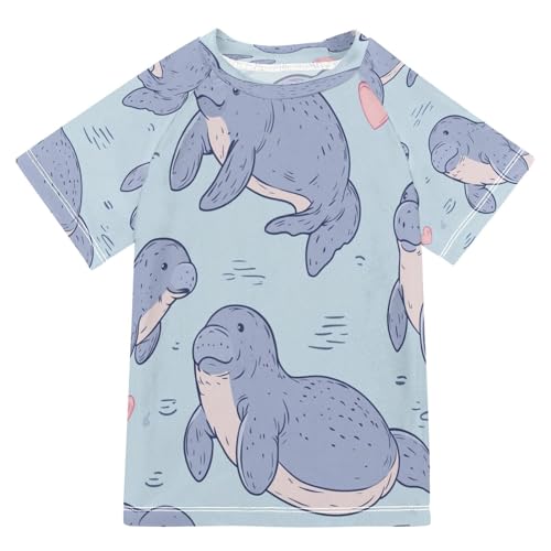 Boys Short Sleeve T-Shirts Walrus Animal Sea Lion Rashguard Kids Swim Shirts Sun UPF 50+ Multicoloured