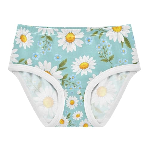 Girls Underwear, Daisies Yellow Blue Flowers Toddler Briefs, Girls' Cotton Brief Underwear, 2T–8 Years