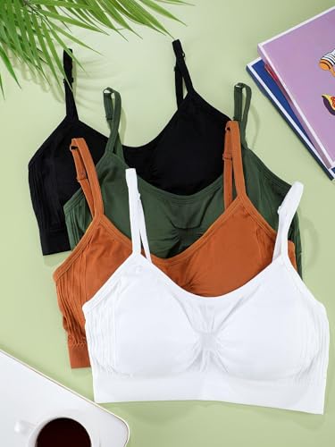 Image of SATINIOR 4 /12 Pieces Bralette Neck Cami Bra Wireless Tank Top Sports Bra for Women