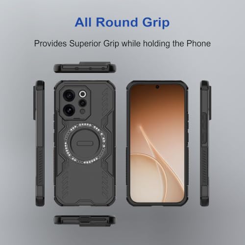 Image of amazon basics Back Case Cover for Vivo V70 5G | Magnetic Case with Built-in Metal Ring | Supports MagSafe Charger, Wallet & Car Mount | Shockproof Hybrid PC + TPU | Black
