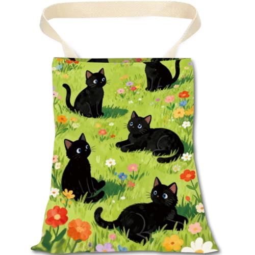 PRESSINART Sac Poubelle Voiture Chat Mignon Vert Herbe Fleur Chat Decor Polyester Etanche Organisateur Siege Arriere Rangement Vehicule Accessoires Voyage Reutilisable Anti-Fuite