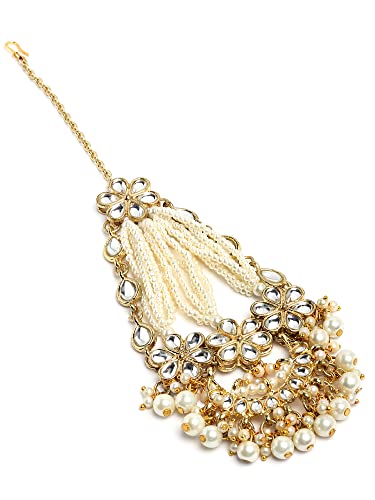 Image of Karatcart Gold Plated Pearl Beads Studded Floral Design Kundan Passa for Women