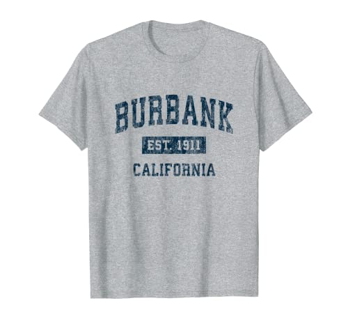 Burbank California CA Diseño deportivo vintage estampado azul marino Camiseta