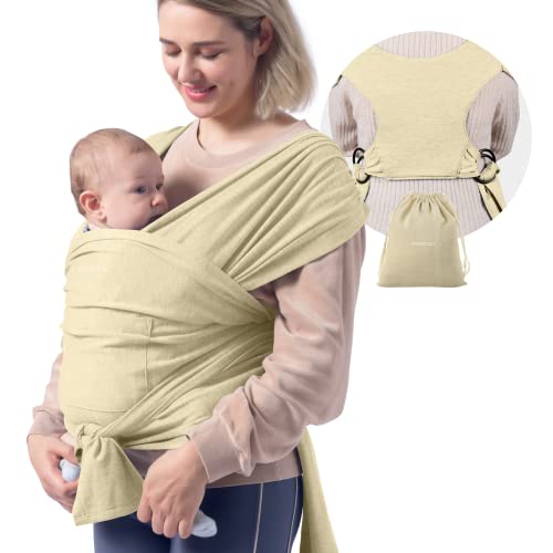 Image of Momcozy Baby Wrap Carrier Slings, Infant Carrier Slings for Newborn up to 50 lbs, Baby Wrap Adjustable for Adult Fits Sizes XXS-XXL, Easy to Wear Baby Carriers,Ergonomic Front Facing/Back, Light Brown