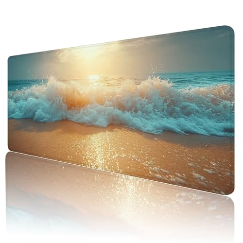 Alfombrilla ratón XXL azul de 800x400 mm con paisaje de playa para un escritorio amplio