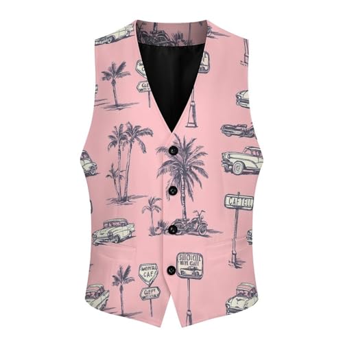 Classic-Car Beach Palm Trees Men's Suit Vests Dress Vest V-Neck Waistcoat Slim Business Formal with Pocket4