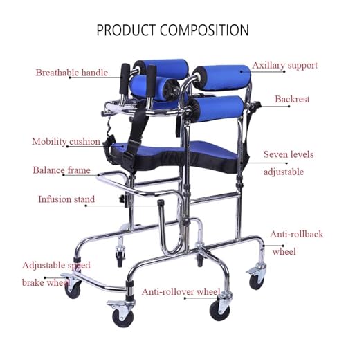 Andador pediátrico de 6 ruedas para niños con parálisis cerebral, altura y ancho ajustables, soporta hasta 140 kg