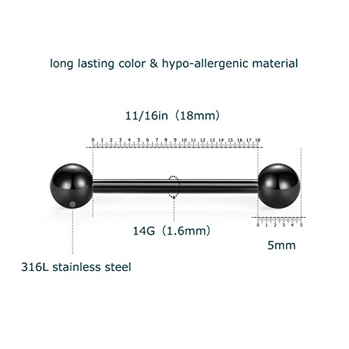 VCMART 12mm-18mm 14G Tongue Rings Nipple Straight Barbells Surgical Steel Body Piercing Jewelry3