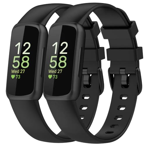 2 Pack Compatible with Fitbit Inspire 3 Bands, 15.4mm Width Soft Silicone Adjustable Sport...