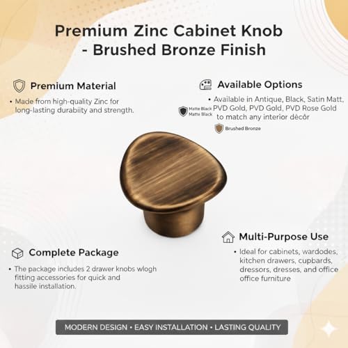 Image of JAGGER JAG401 Drawer Knobs for Home & Office - Durable and Elegant Stainless Steel Door Knob for Cabinets, Cupboards & Dressers (2, Brass Antique (CURV Round))