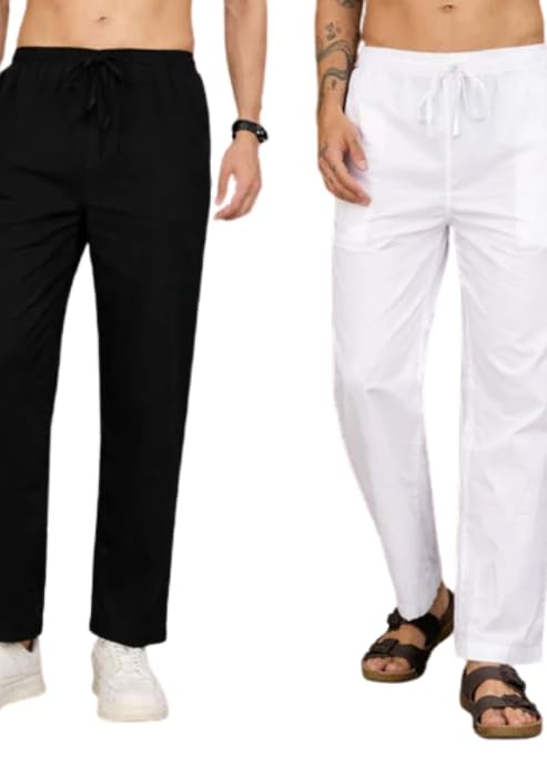 Men’s White & Black Combo Trouser Pajama Pants Pack of 2 – Soft Comfortable Lounge & Sleepwear Bottoms for Men, Breathable Relaxed Fit Casual Nightwear Pajamas-picture-38