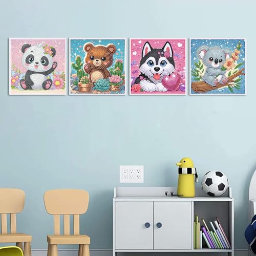 4 Pack Animal Diamond Art Kits for Kids, Cute Animals Diamond Art for Kids Ages 8-12, Koala Dog Panda Bear Diamond Painting Kits for Kid with Package for Gift Home Wall Decor (6x6inch) by ajepon - Image 8