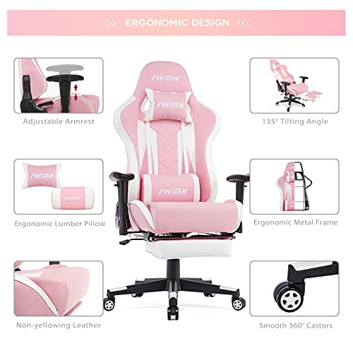 IntimaTe-WM-Heart-Silla-GamingSilla-Gamer-con-Reposapies-Ergonomica-Silla-Giratoria-ReclinableAjustable-PC-Silla-con-Respaldo-Alto-Cojin-Lumbar-Cabeza-AlmohadaRosado