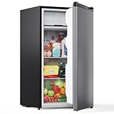 Upstreman 3.2 Cu.Ft Mini Fridge with Freezer, Single Door Compact Refrigerator, Adjustable Thermostat, Small Refrigerator for Dorm, Bedroom, Office, Stainless Steel-SR321