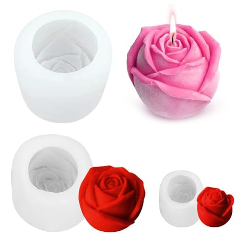 3 Moldes de Silicona en Forma de Rosa para Velas, Chocolate y Resina – Juego de Tamaños Pequeño/Mediano/Grande moldes para rosas– Ideal para Repostería, Jabones y Manualidades