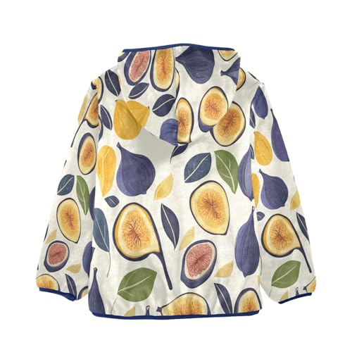 Fig Leaf Pattern Print Toddler Fleece Jacket Girl Boys Hooded Fleece Jacket Coat Warm Outwear Zip-up 3-10T2