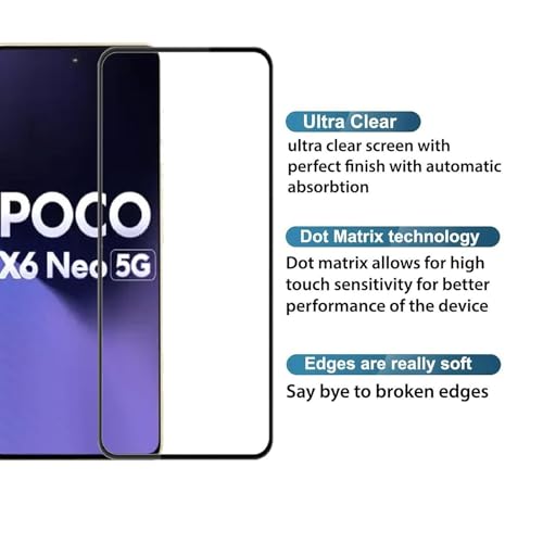 Image of DD SON Tempered Glass Screen Protector Compatible For Poco X6 Neo 5G Smartphone(11D) With Edge To Edge Coverage And Easy Installation Kit,Black