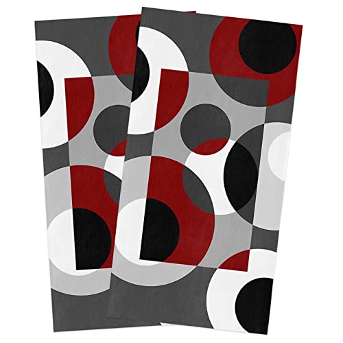 Artwork Store Kitchen Towels 2 Pack, Dark Red And Grey Geometric Circle Kitchen Dish Towels Soft Absorbent Cotton Drying Cloth,Tea Towels/Bar Towels/Hand Towels For Kitchen Bathroom #TOP19