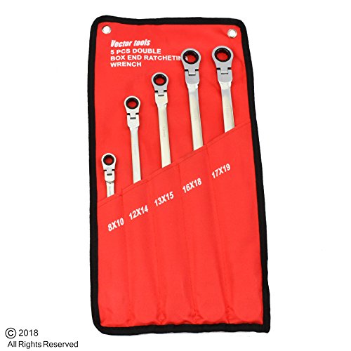 5Pc Flex-Head Double Box End Ratcheting Wrenches Crv Xl Design Mm 8Mm - 19Mm #TOP1