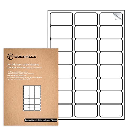 Edenpack EP14400 - 24 etiquetas por folha A4 - 25 folhas - etiquetas de correio para impressão de endereços auto-adesivos compatíveis com impressoras laser e jato de tinta