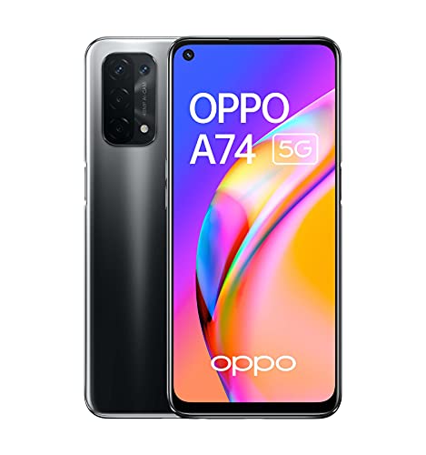 OPPO A74 Smartphone 5G Desbloqueado, 6GB RAM + 128GB Ampliable 256GB Max, Pantalla AMOLED 90Hz FHD+ 6,5', Cámara cuádruple Sensor Foto 48MP 5000mAh Hasta 2 días de autonomía, Negro [Versión FR]