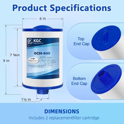 KGC Spa Filter 6CH-940 für Whirlpool, 2 Stück Ersatz für Pleatco PWW50P3 (1 1/2\ SAE Grobgewinde), Unicel 6CH-940, Filbur FC-0359, Waterway 817-0050, waschbare Filterkartusche, hoher Durchfluss