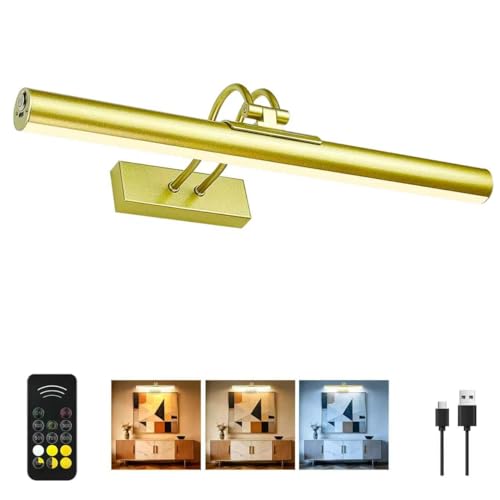Image of Picture Light,Magnetic Wall Lights 5000mAh,16 inch Art Light for Painting,Gold | Photo Lights for Wall Rechargeable,Remote Timer and Dimmer Gallery Light,Metal Gallery Light for Portrait Display Frame
