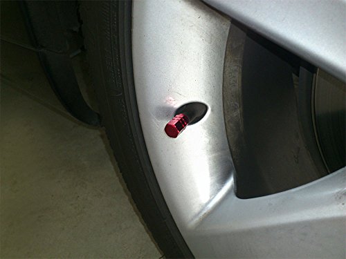 Ijdmtoy (4) Tuner Racing Style Red Aluminum Tire Valve Caps (Hexagon Shape) #TOP3