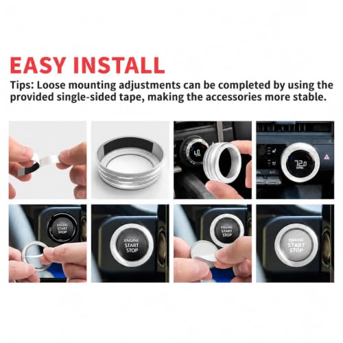Image of for Toyota Tacoma 2024-2026 & 4Runner 2025-2026, 8-Inch Screen Aluminum Alloy Knob Cover Trim - Fits Push Start, AC, Volume & 4WD Gear Switch (Silver, 6-Piece Set)