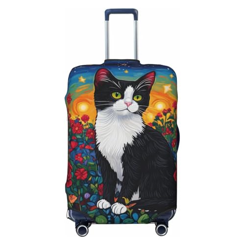 Black And White Cat Roses Luggage Cover Suitcase Cover Protector Travel Suitcase Cover