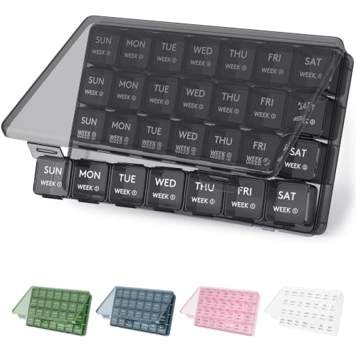 Image of Lifewit Monthly Pill Organizer Once a Day, 28 Day Pill Box, Black, 28 Grids