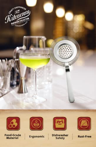 KITESSENSU Cocktail Strainer, Stainless Steel Classic Hawthorne Spring Bar Strainer with Long Handle, Drink Strainer Cocktail for Professional Bartenders, High Density Spring
